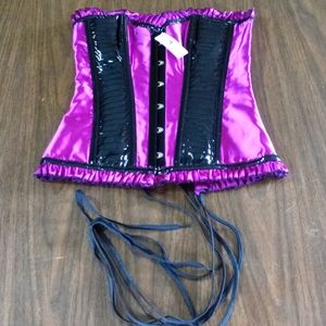 Velvet Kitten Women's Medium Corset Metallic Violet Purple & Black Lace-Up NWT